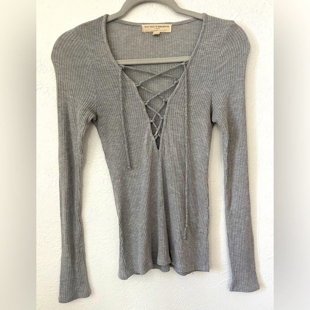 Ribbed Grey Urban Outfitters Peasant Top
